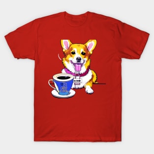 Corgi - Pembroke Corgi Drinking Coffee T-Shirt